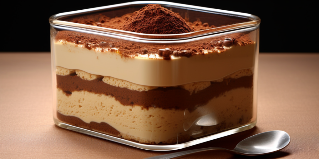 Clear container with tiramisu